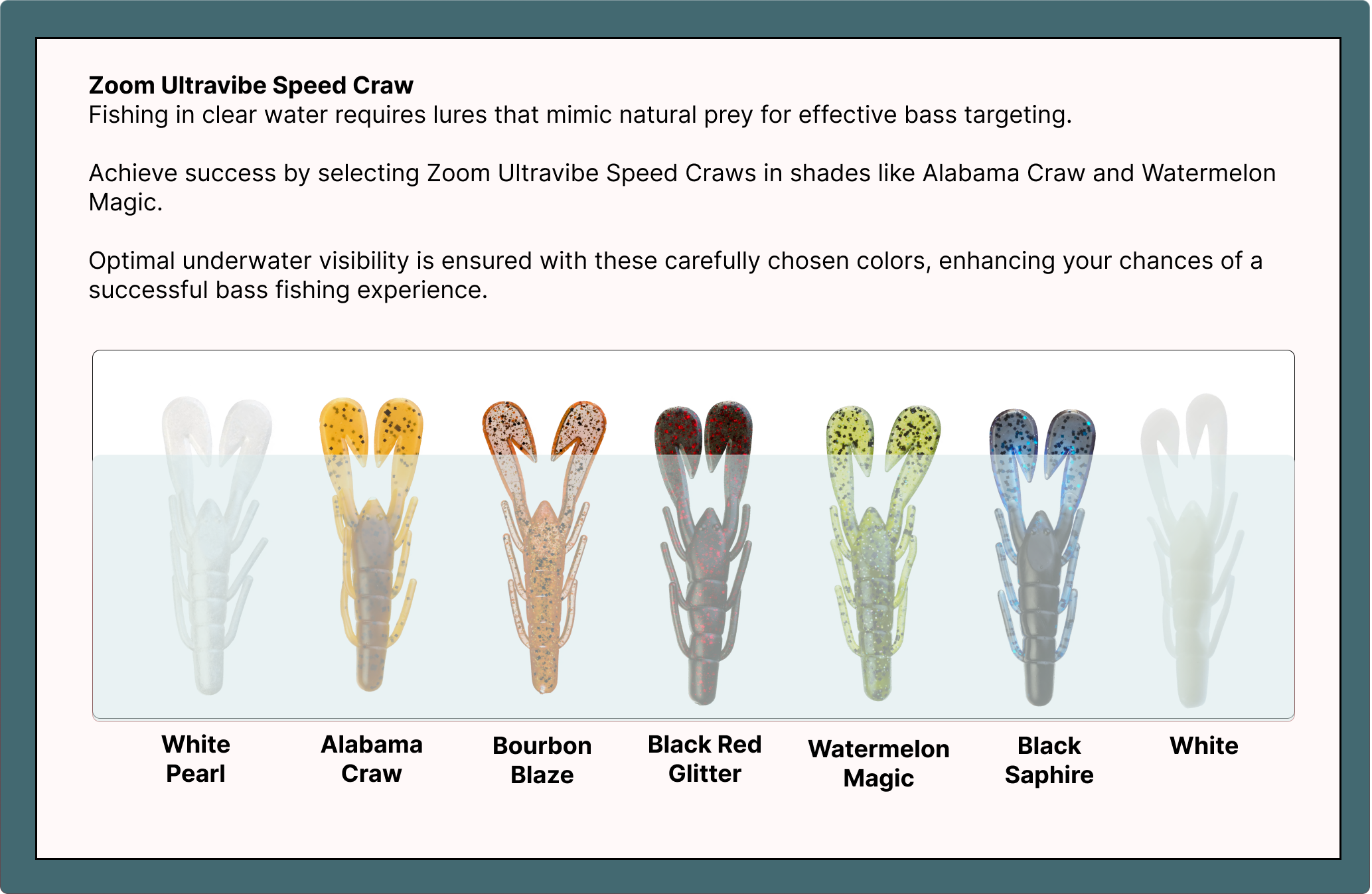 Zoom Ultravibe Speed Craws for high visibility water